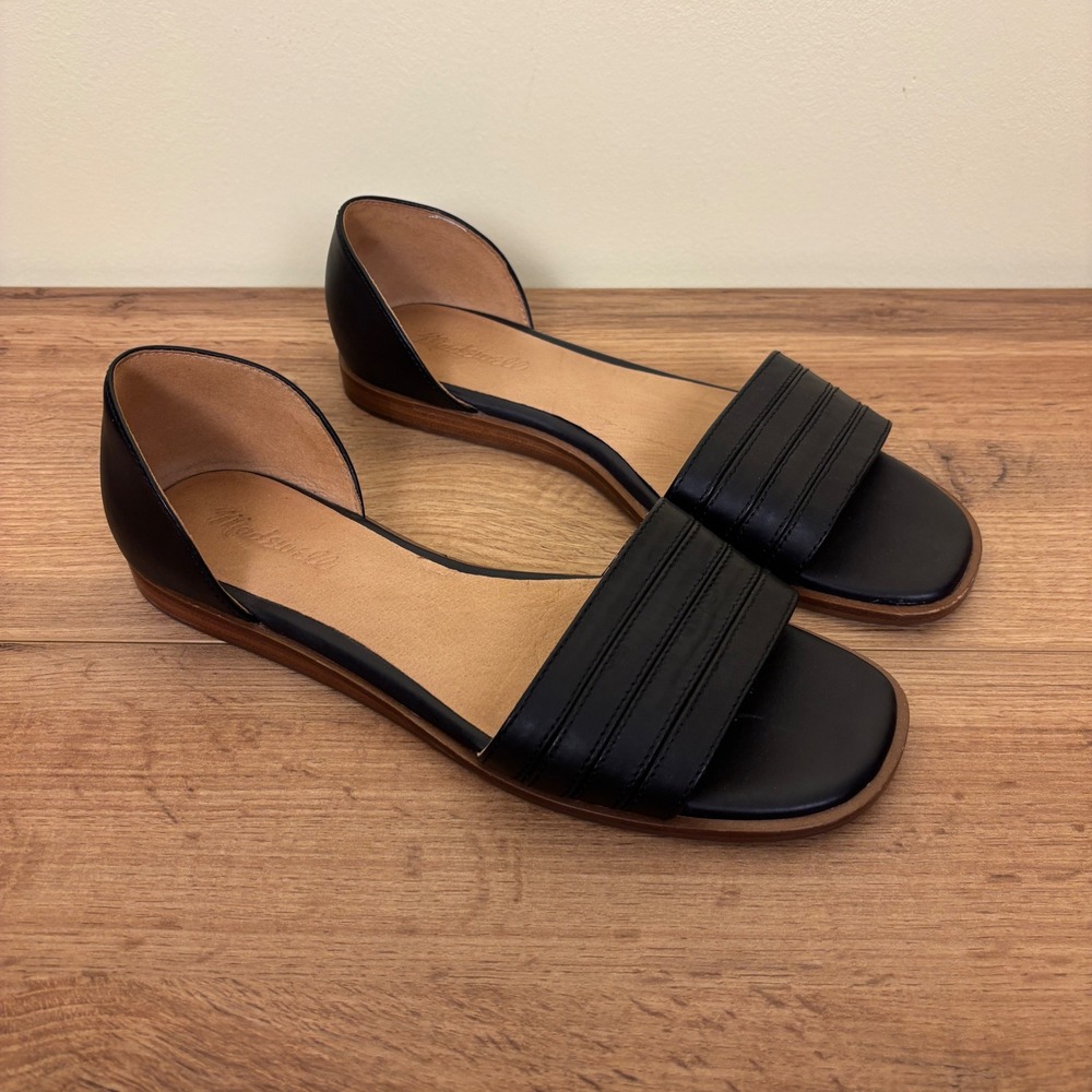 MADEWELL Nelda D'Orsay Flat Sandals In True Black Women Size 9.5 Leather Neutral